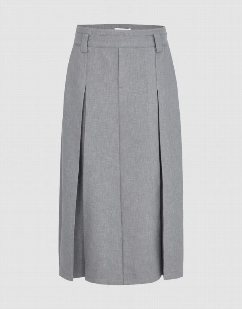 Grey Urban Revivo Pleated Midi A-Line Women\'s Skirts | 94178CIWO