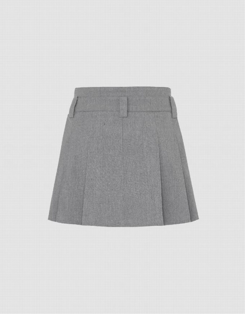 Grey Urban Revivo Pleated Mini A-Line Women's Skirts | 67184NQVG