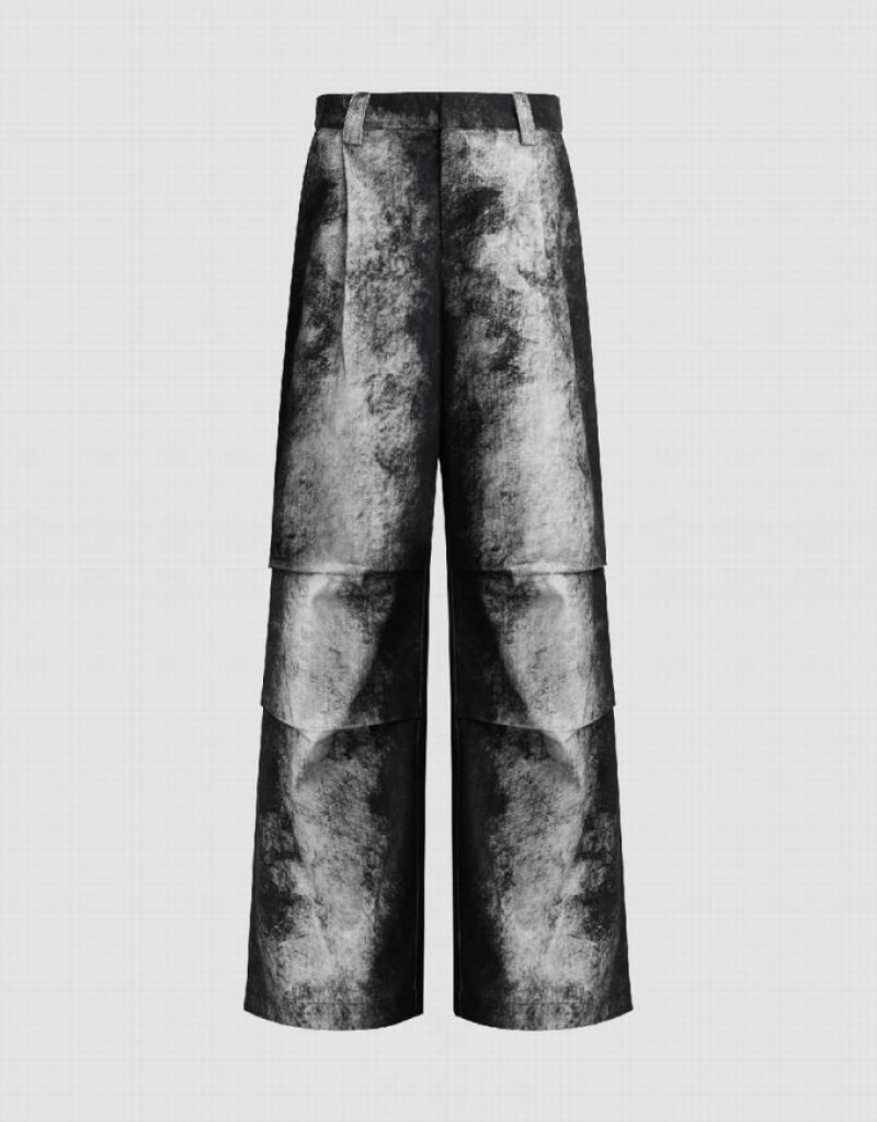 Grey Urban Revivo Printed Loose Wide-Leg Women\'s Pants | 21850NQTF