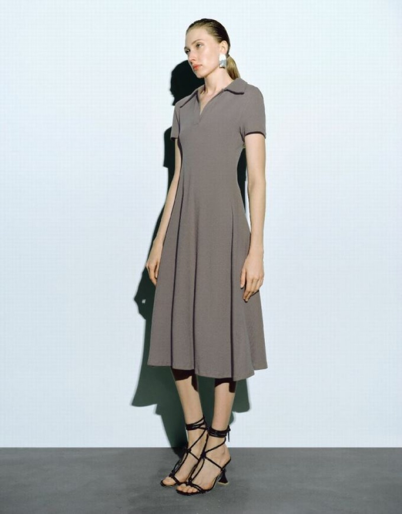 Grey Urban Revivo Skinny Lapel Skater Women's Dress | 29036CPWF