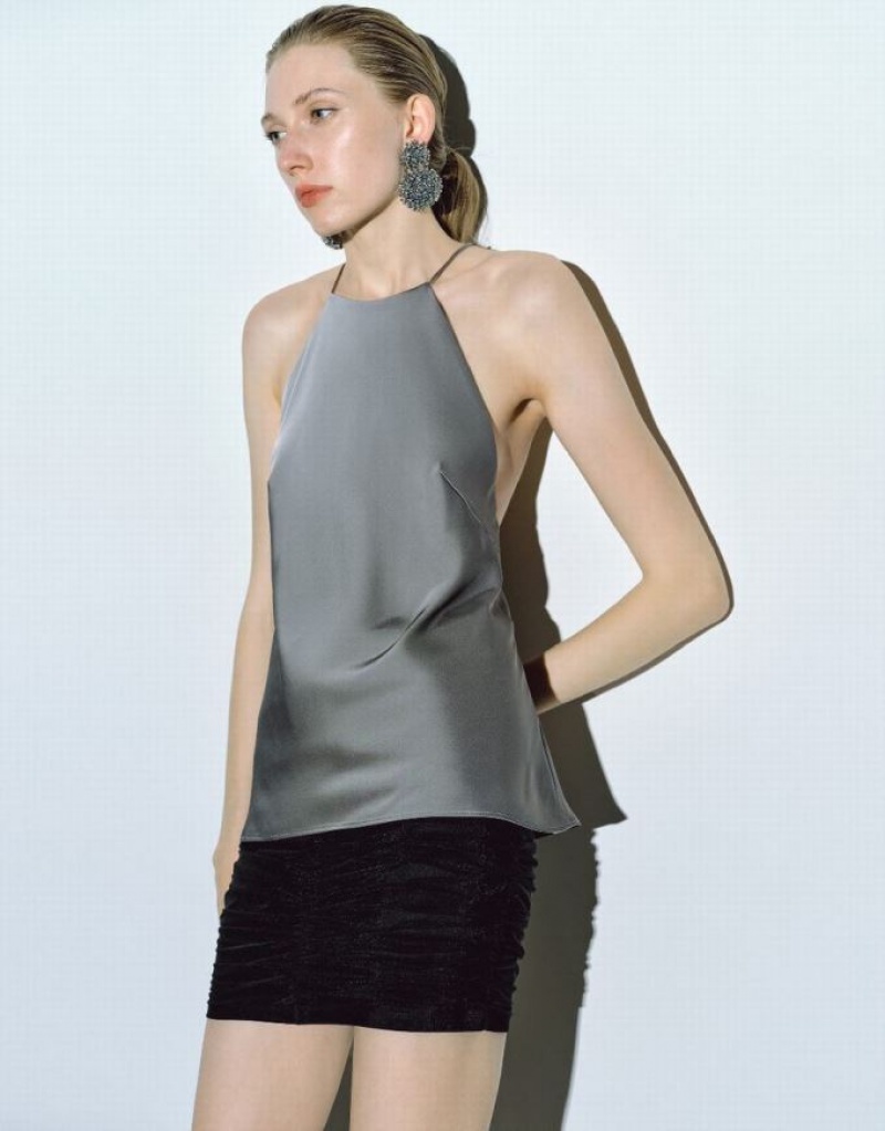 Grey Urban Revivo Sleeveless Crew Neck Overhead Women's Blouse | 74352BUJO