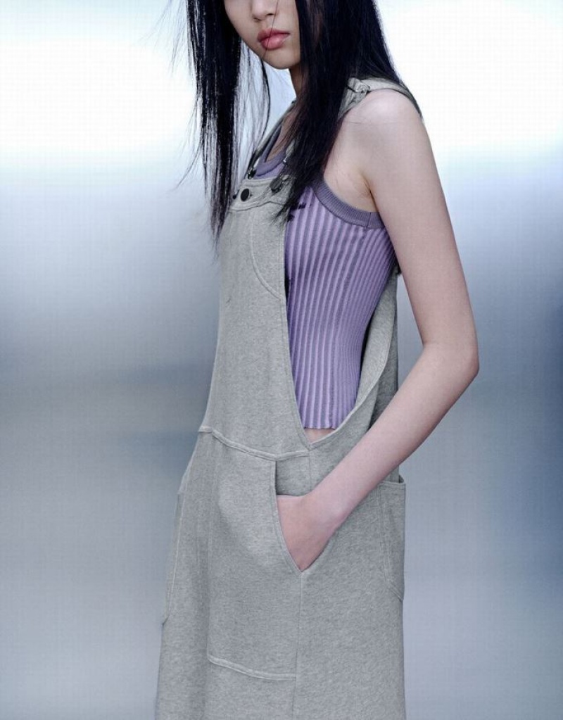 Grey Urban Revivo Sleeveless Straight Women's Knitted Dress | 94852NYID