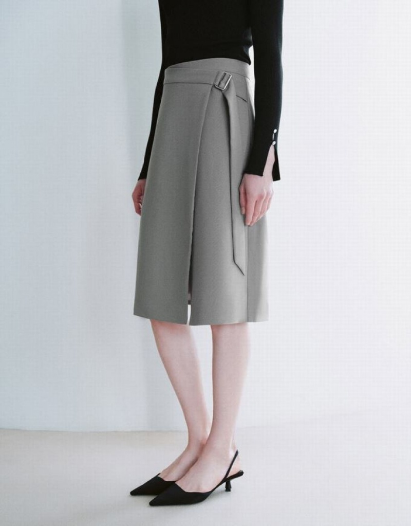 Grey Urban Revivo Split Hem A-Line Women's Skirts | 49612FVOG