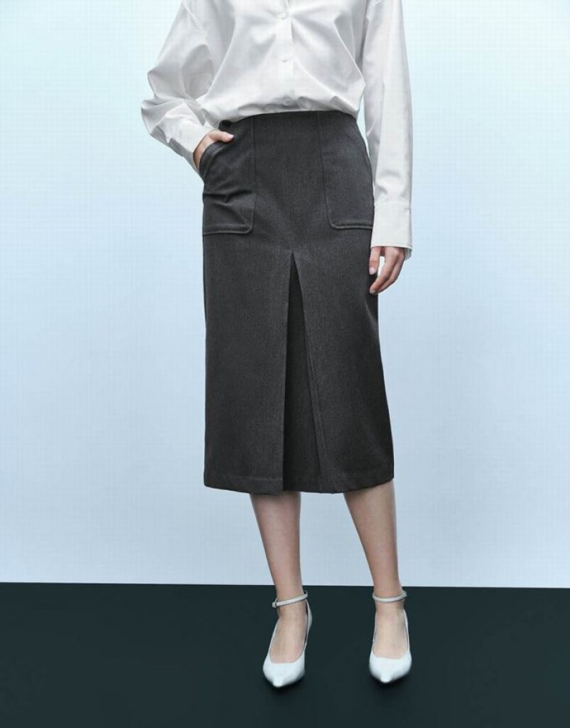 Grey Urban Revivo Split Hem Midi Straight Women's Skirts | 45681KXJE