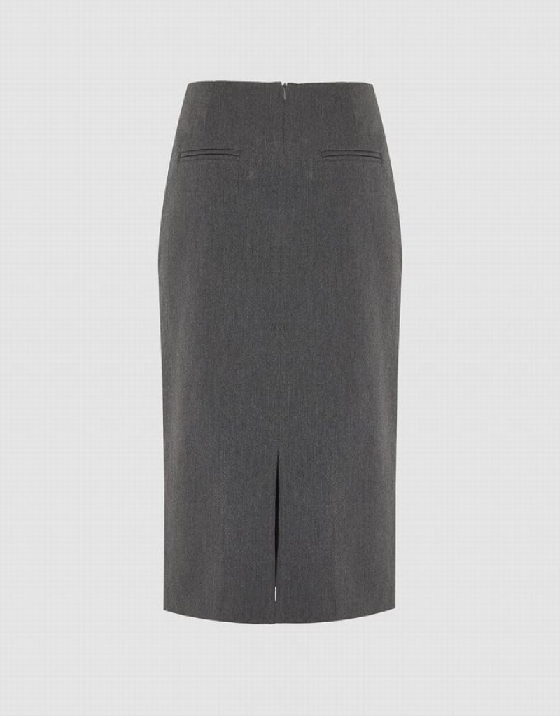 Grey Urban Revivo Split Hem Midi Straight Women's Skirts | 45681KXJE