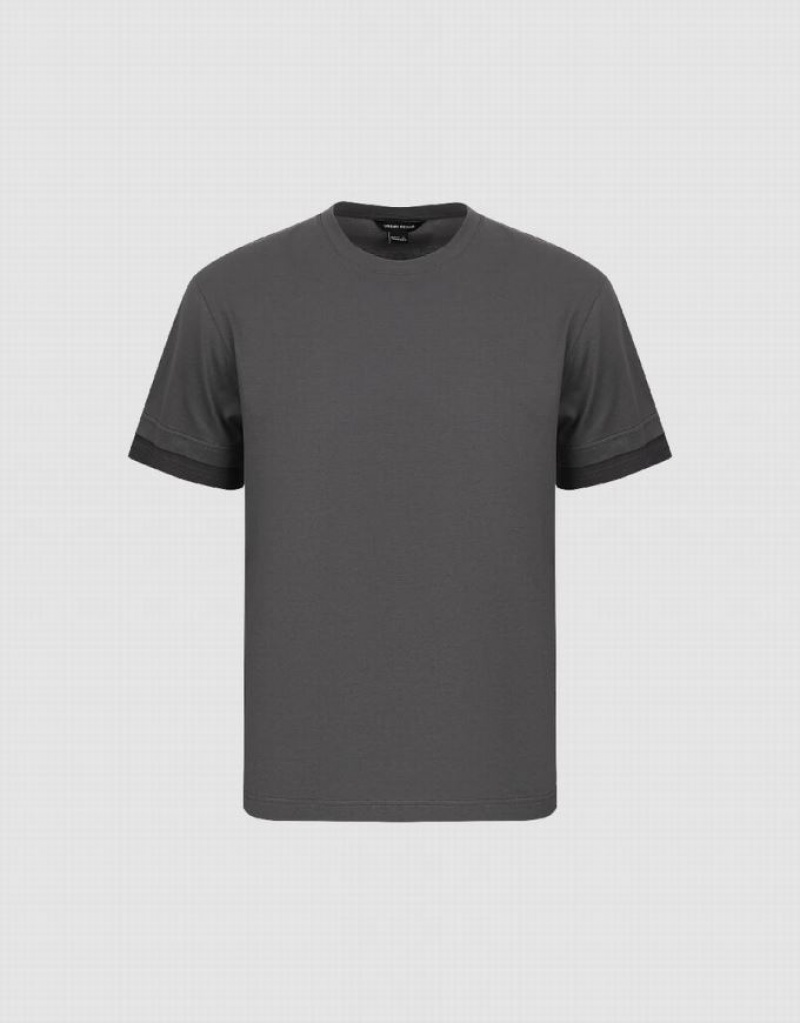 Grey Urban Revivo Standard Sleeve Crew Neck Men's T-Shirts | 46708SQMP