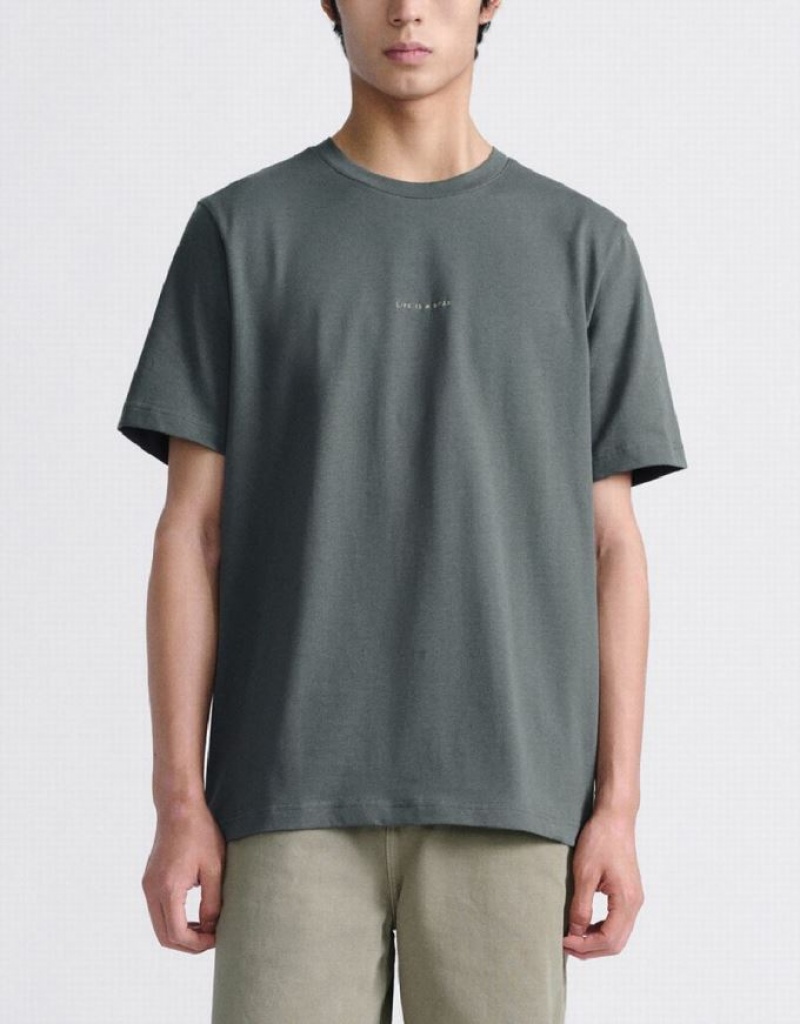 Grey Urban Revivo Standard Sleeve Crew Neck Men's T-Shirts | 17298TCAF