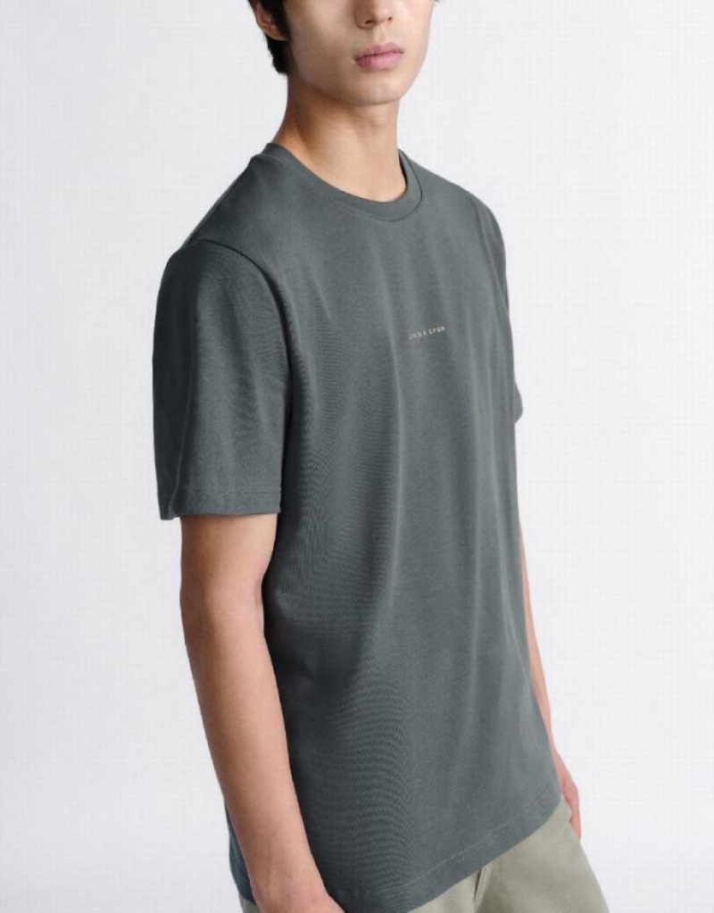 Grey Urban Revivo Standard Sleeve Crew Neck Men's T-Shirts | 17298TCAF