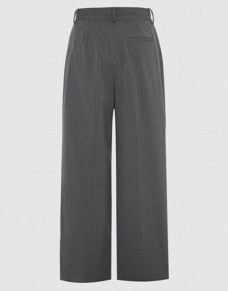 Grey Urban Revivo Striped Tailored Wide-Leg Women's Pants | 76138KZOA