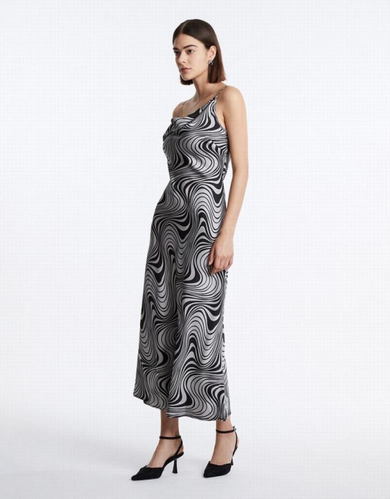 Grey Urban Revivo Swirl Print Maxi Cami Women's Maxi Dress | 14257GYMJ