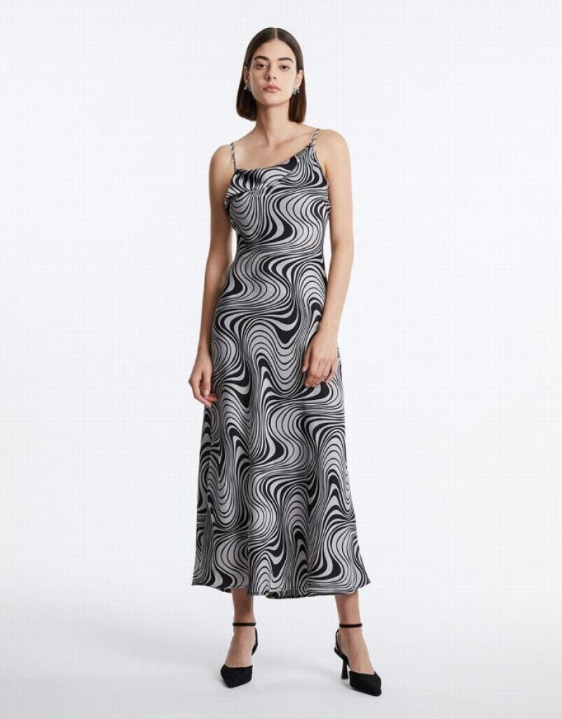 Grey Urban Revivo Swirl Print Maxi Cami Women\'s Maxi Dress | 14257GYMJ