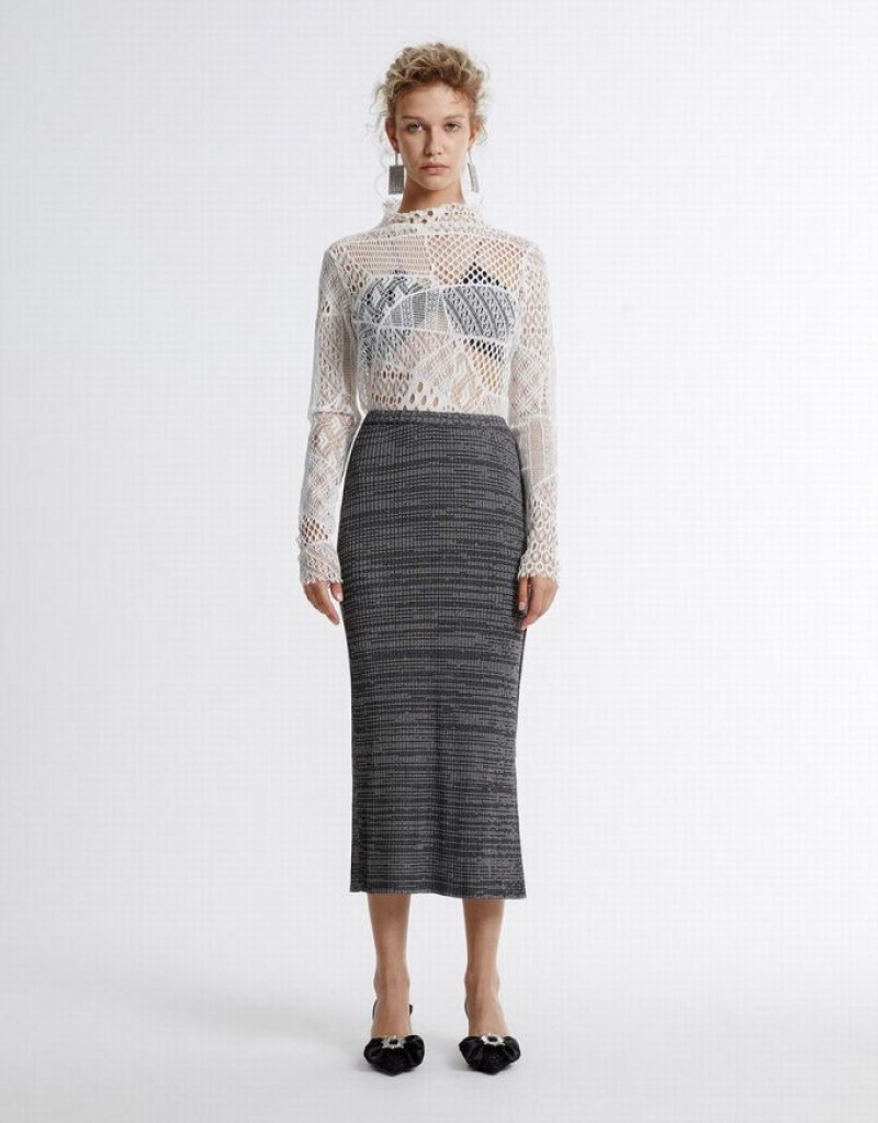 Grey Urban Revivo Textured Long Knitted Women's Skirts | 35962PQVD