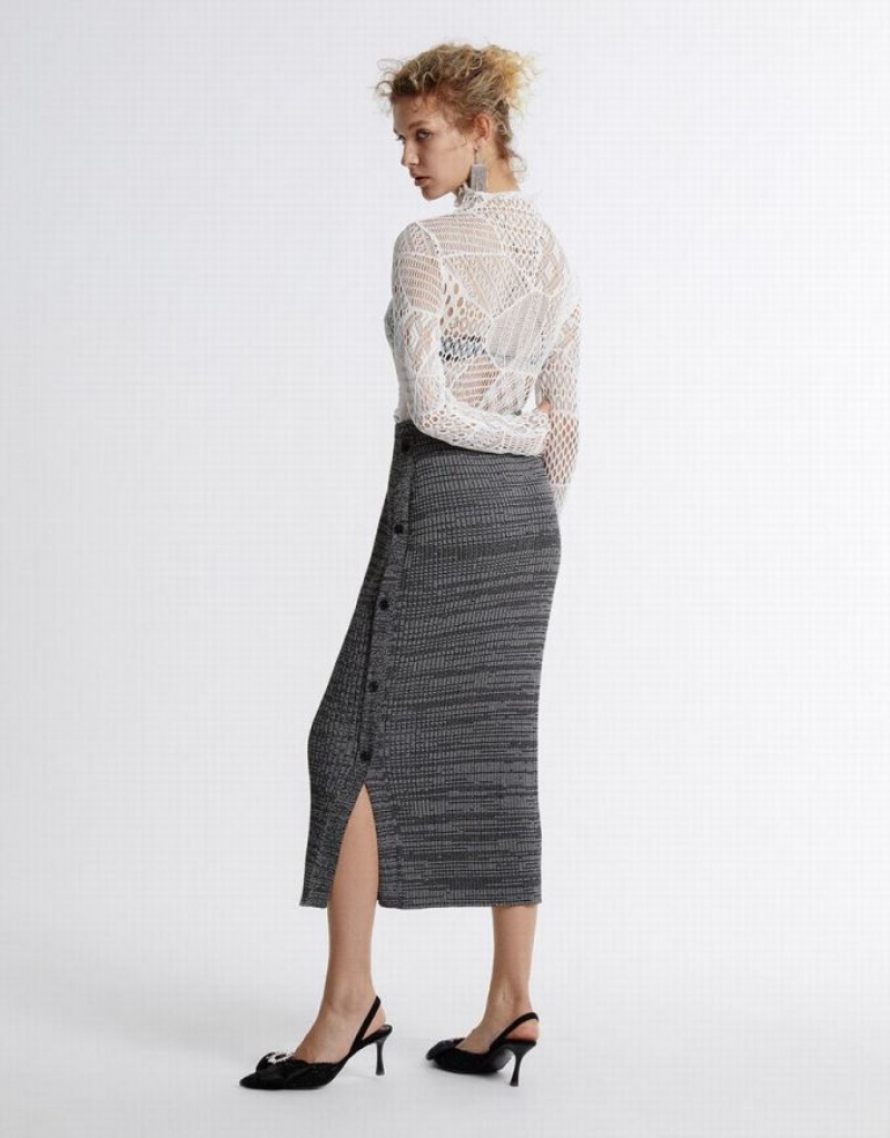 Grey Urban Revivo Textured Long Knitted Women's Skirts | 35962PQVD