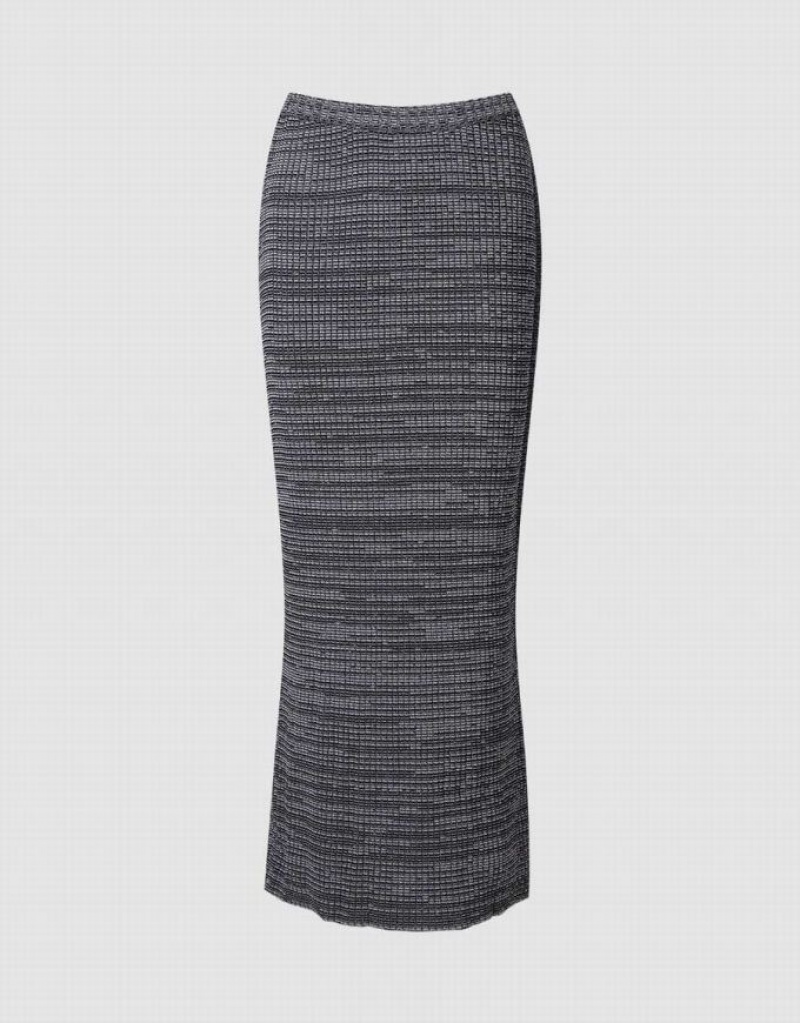 Grey Urban Revivo Textured Long Knitted Women\'s Skirts | 35962PQVD