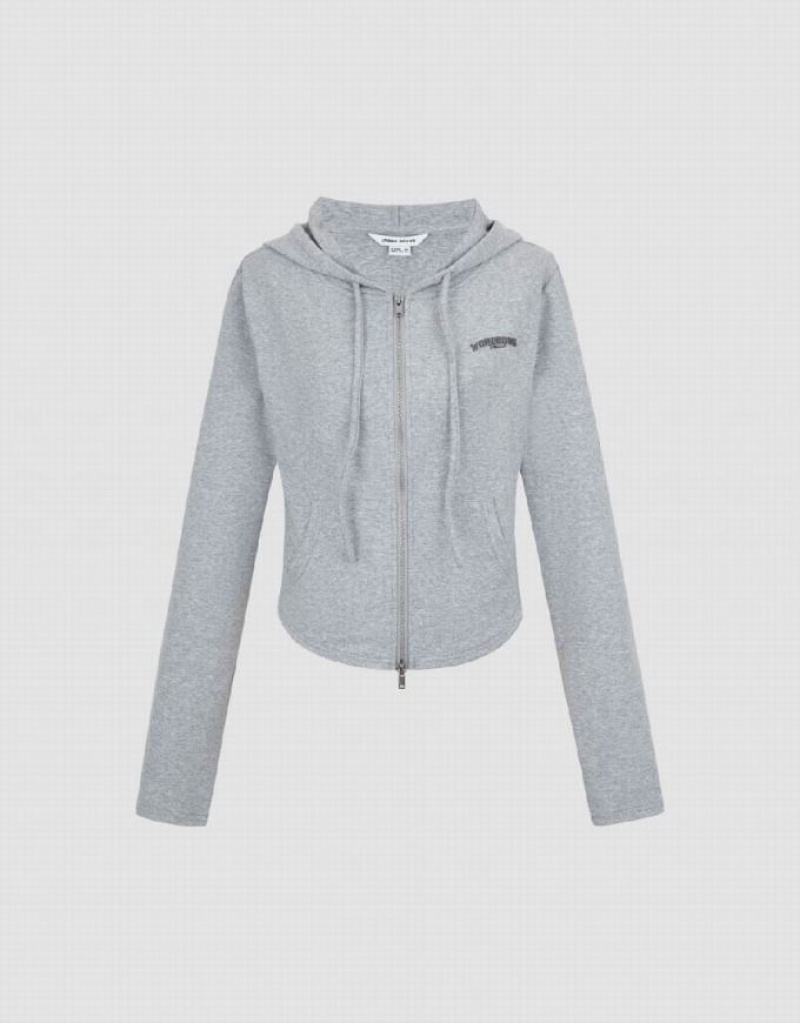 Grey Urban Revivo Zipper Front Hooded Knitted Women's Hooded Jackets | 60537AVWL