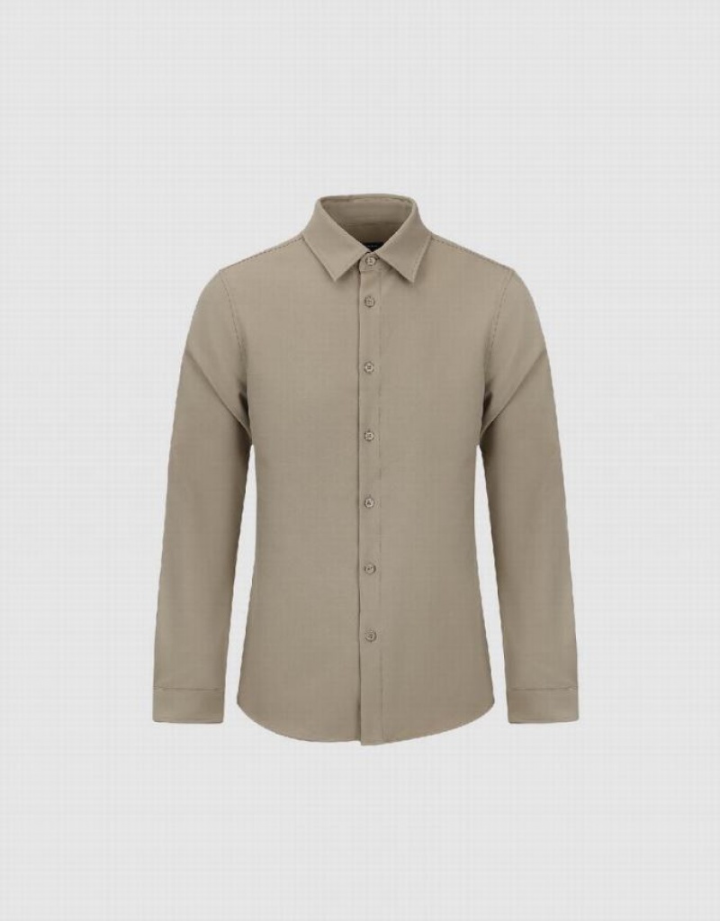 Khaki Grey Urban Revivo Button Up Straight Men's Shirts | 39872YOGR