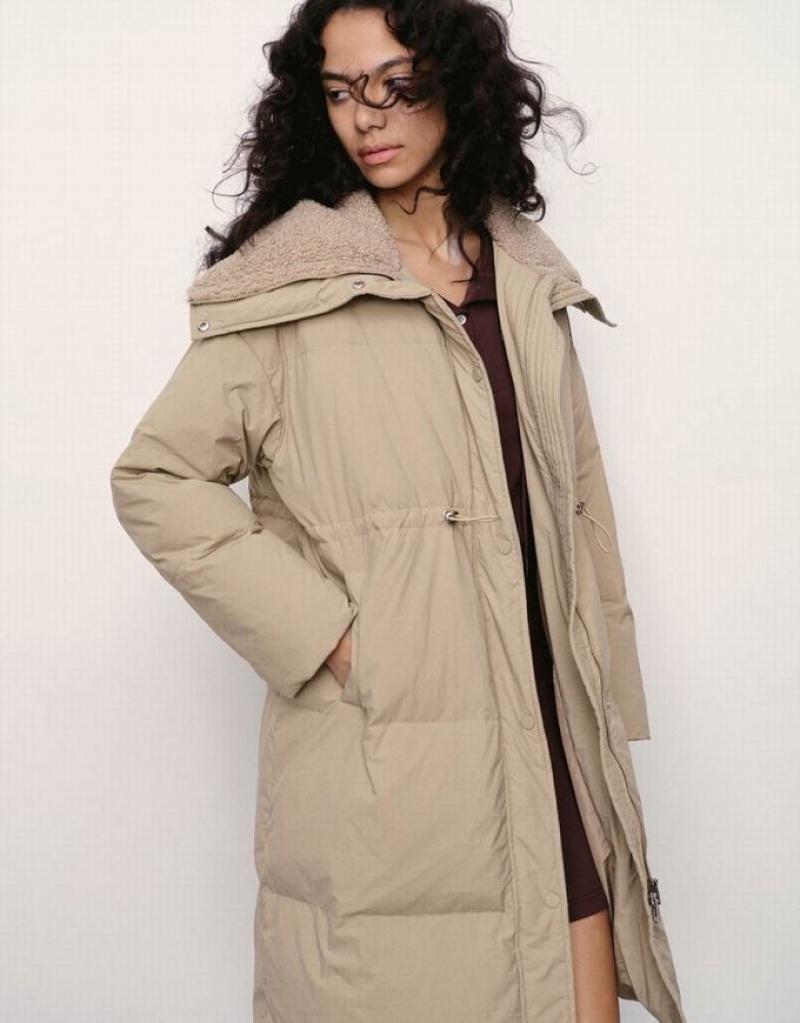 Khaki Urban Revivo A-Line Women's Puffer Jacket | 42067VNIW