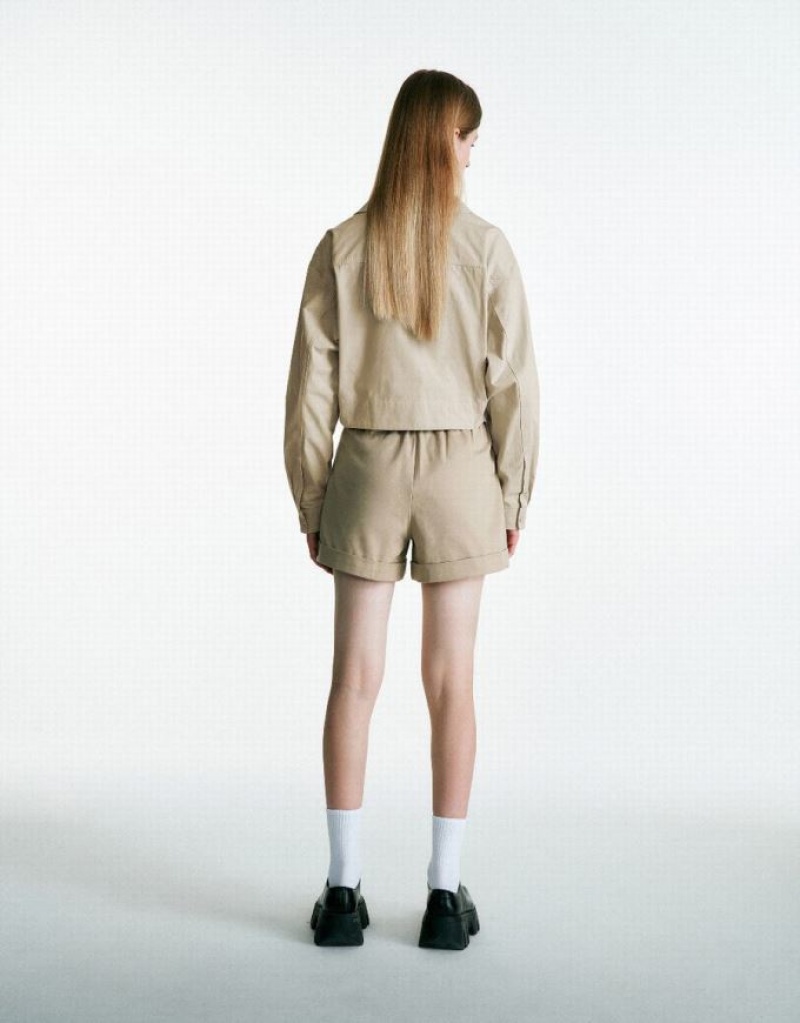 Khaki Urban Revivo Button Up A-Line Women's Coats | 96014HWXO