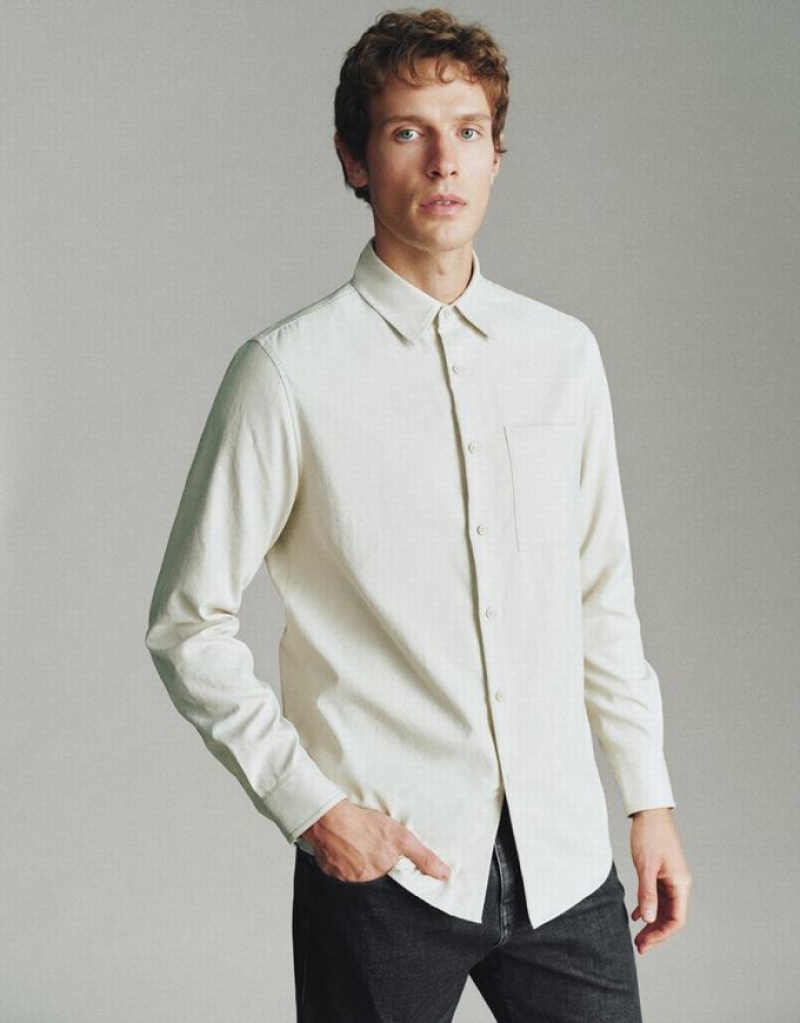 Khaki Urban Revivo Button Up Men's Shirts | 91063ESRQ