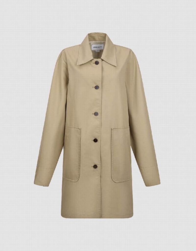 Khaki Urban Revivo Button Up Straight Women's Coats | 01264WLYS