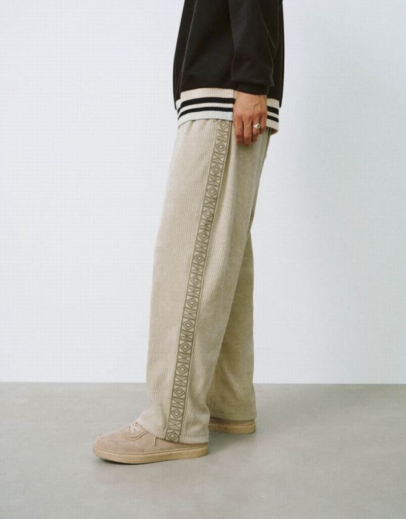 Khaki Urban Revivo Drawstring Waist Straight Men's Pants | 15469WNXZ