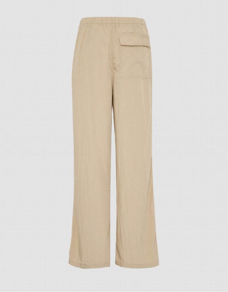 Khaki Urban Revivo Drawstring Waist Wide-Leg Women's Pants | 52398ZTMA