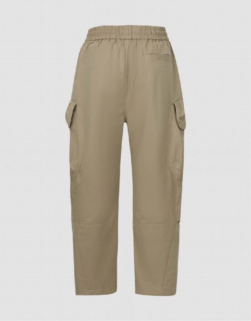 Khaki Urban Revivo Drawstring Waist Wide-Leg Men's Pants | 87143BZMH