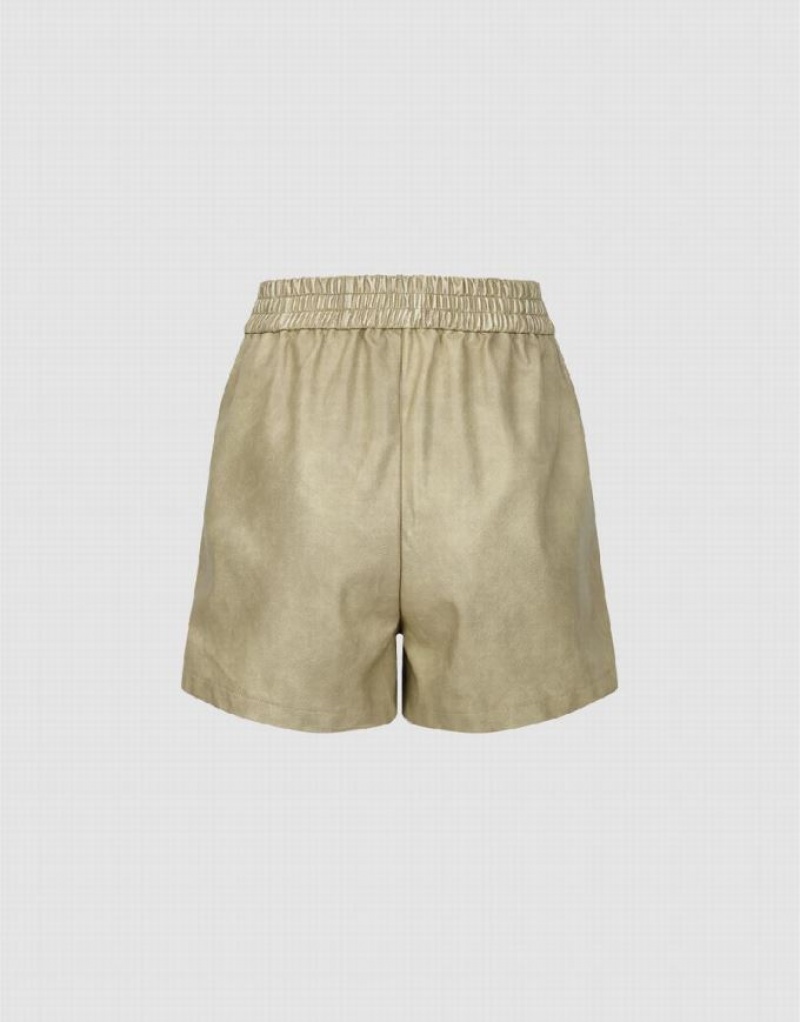 Khaki Urban Revivo Elastic Waist Women's Shorts | 49075QCKB