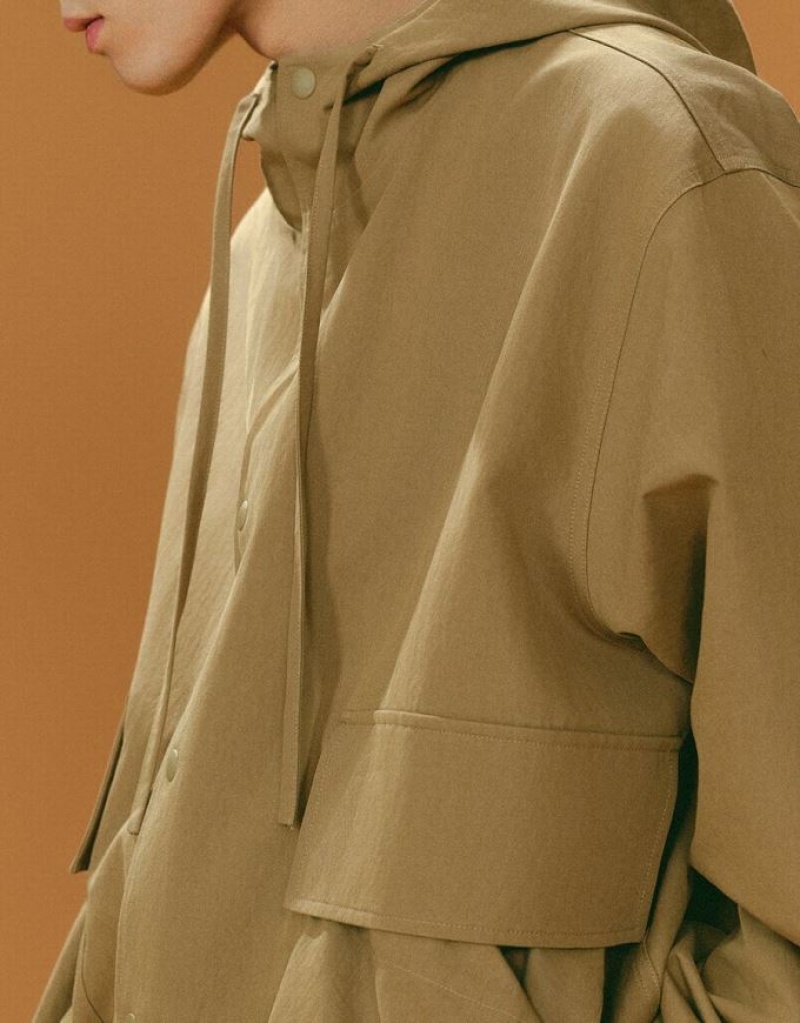 Khaki Urban Revivo Hooded Oversized Men's Jacket | 08943MSZO