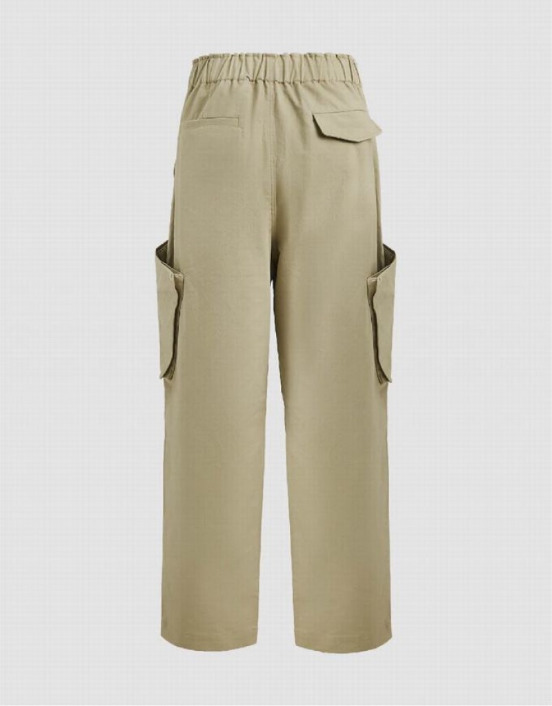 Khaki Urban Revivo Loose Straight Men's Pants | 40728KZWP