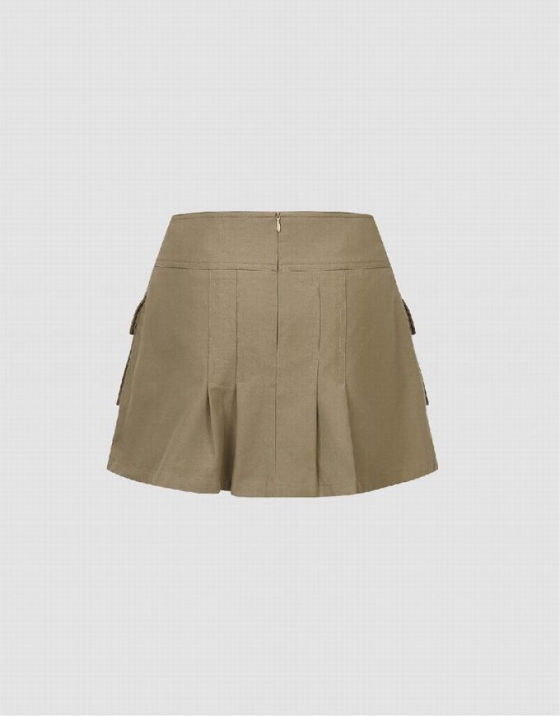 Khaki Urban Revivo Mini A-Line Women's Skirts | 19263ZSRM