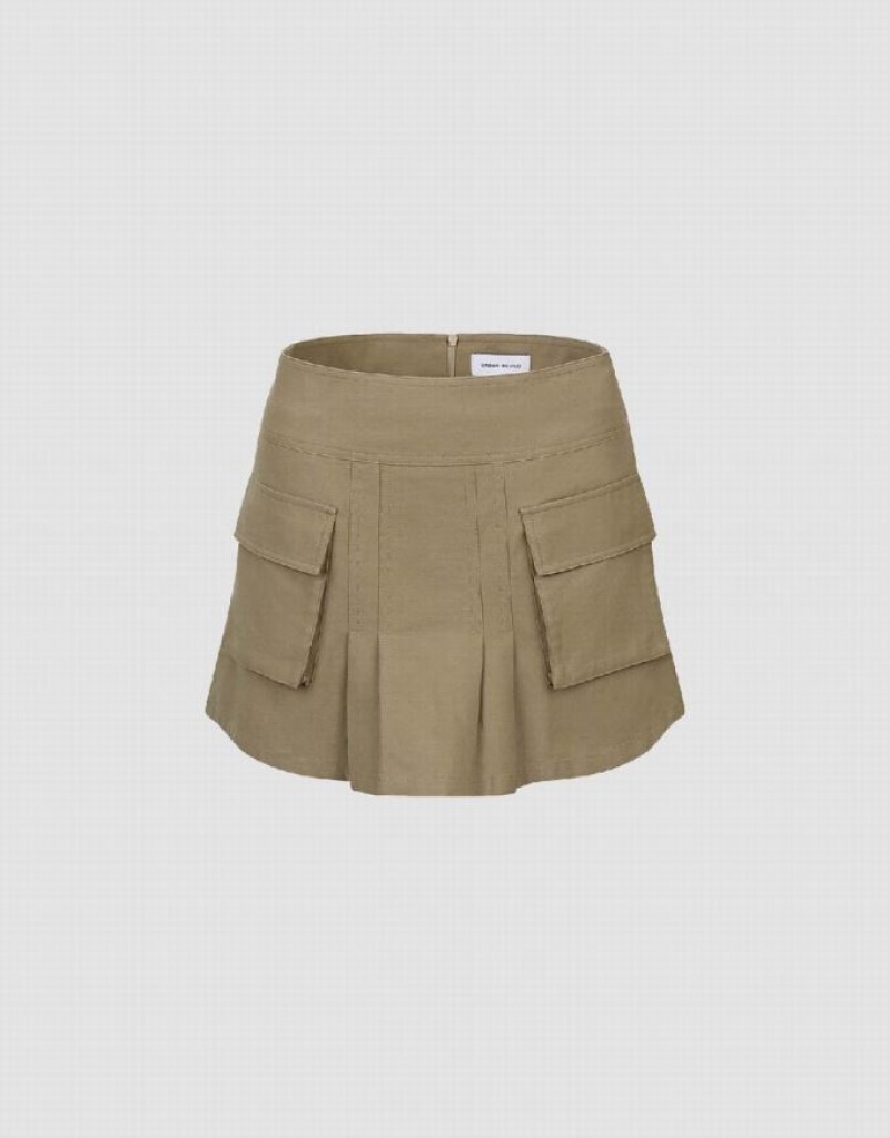 Khaki Urban Revivo Mini A-Line Women\'s Skirts | 19263ZSRM