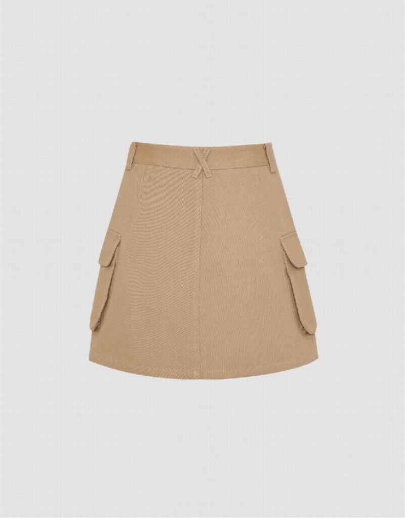 Khaki Urban Revivo Mini A-Line Women's Skirts | 69453FXJQ