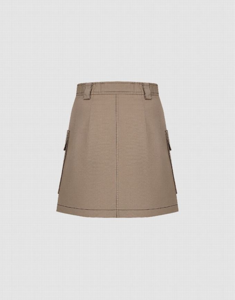 Khaki Urban Revivo Mini A-Line Women's Skirts | 08631JBQH