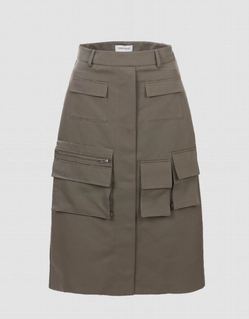 Khaki Urban Revivo Multi Utility Pocket Women\'s Skirts | 60591GQHV