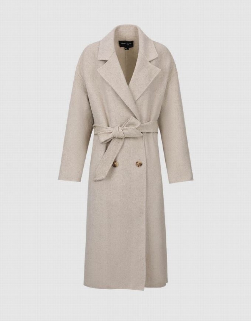 Khaki Urban Revivo Notch Lapel Straight Longline Women's Coats | 26537ZSWT