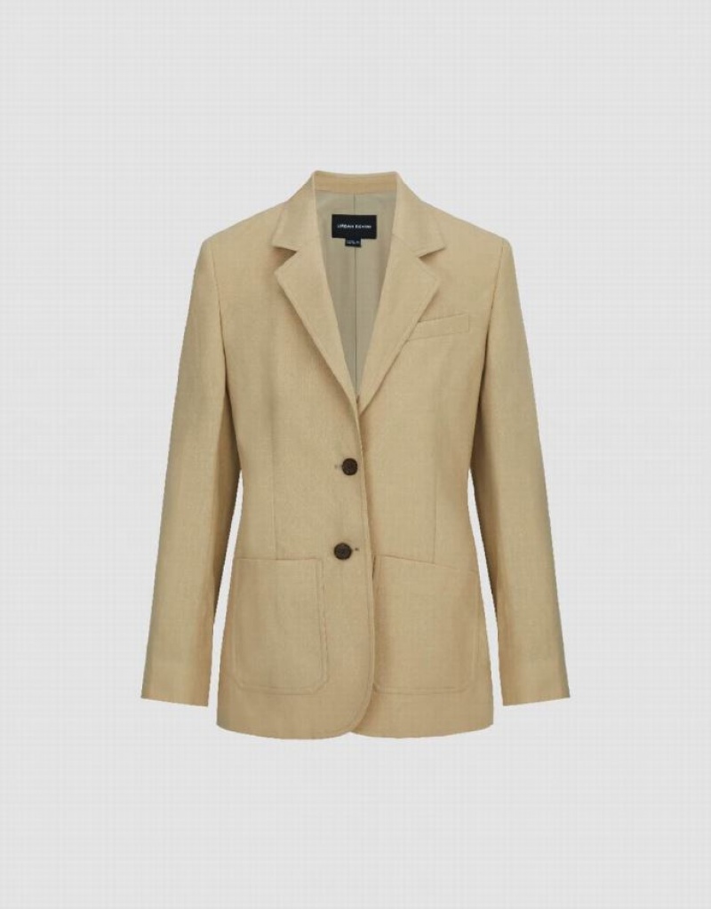 Khaki Urban Revivo Notch Lapel Tailored Women's Blazers | 93527MKOR