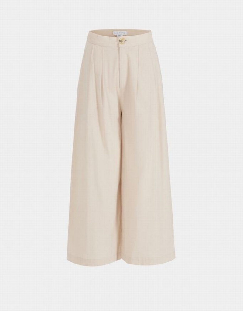 Khaki Urban Revivo Pleated Wide Leg Cropped Women\'s Pants | 18906ONJD