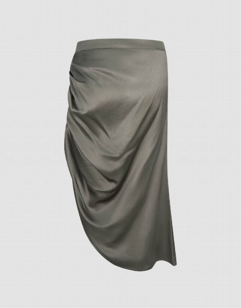 Khaki Urban Revivo Printed Wrapped Midi Straight Women's Skirts | 25187OFYC