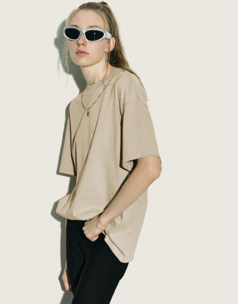 Khaki Urban Revivo Regular With Necklace Women's T-Shirts | 45187HQKL