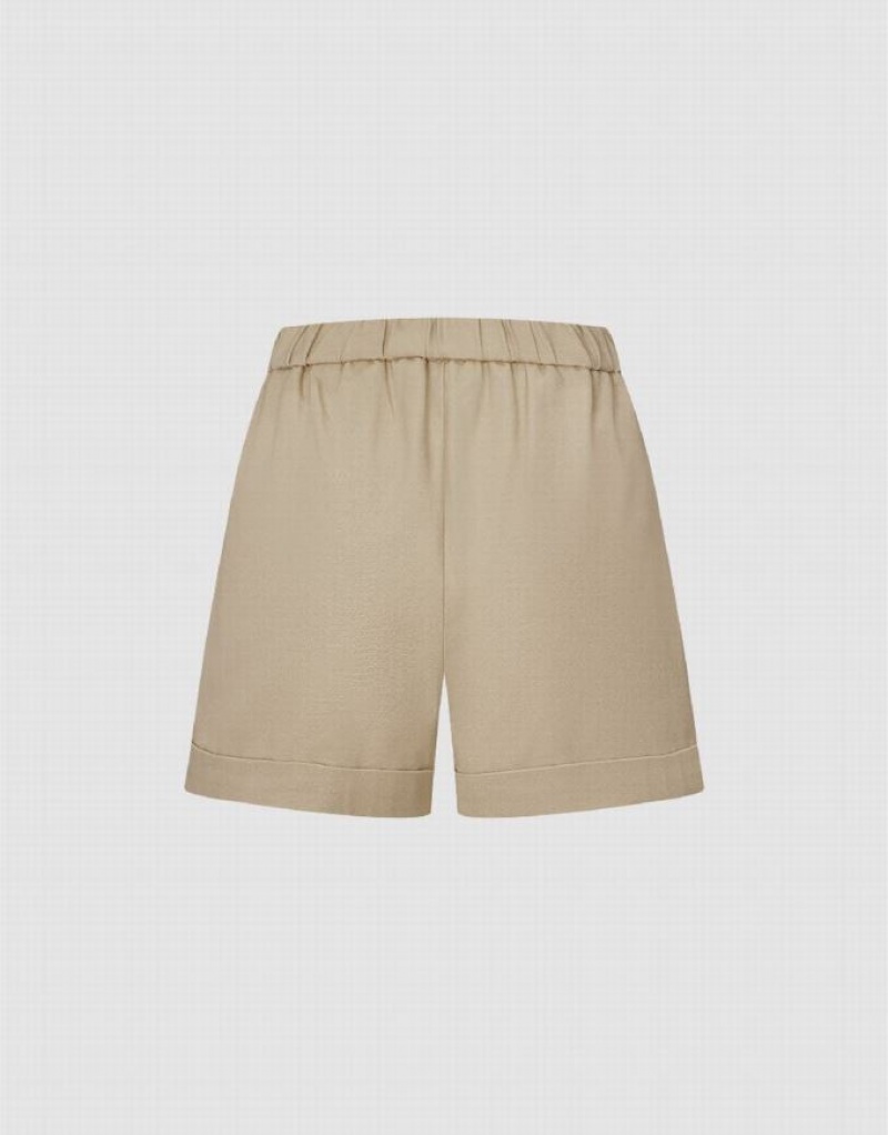 Khaki Urban Revivo Rolled Up Hem Loose Women's Shorts | 60548OGXD