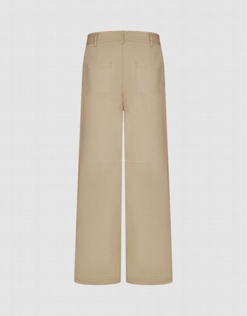 Khaki Urban Revivo Straight Leg Cargo Women's Pants | 80971GHYN