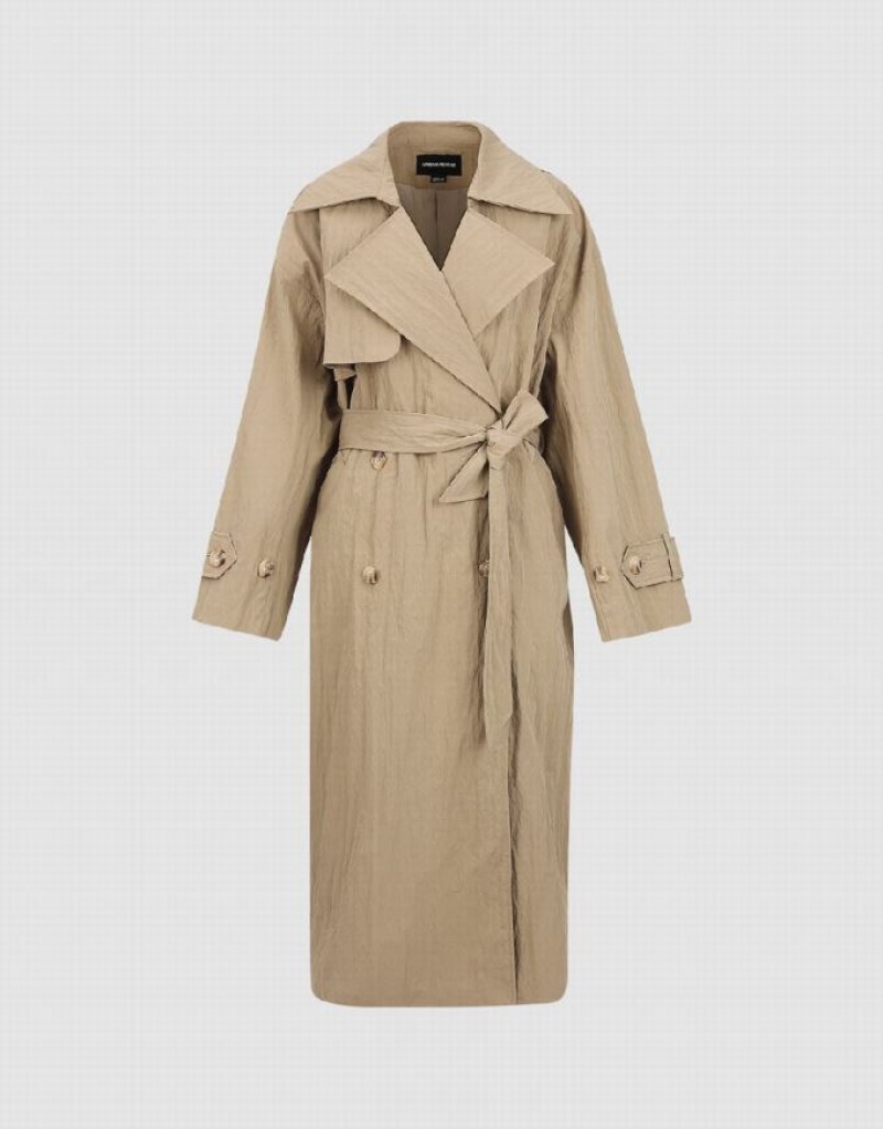 Khaki Urban Revivo Straight With Belt Women's Trench Coat | 45087XPFZ