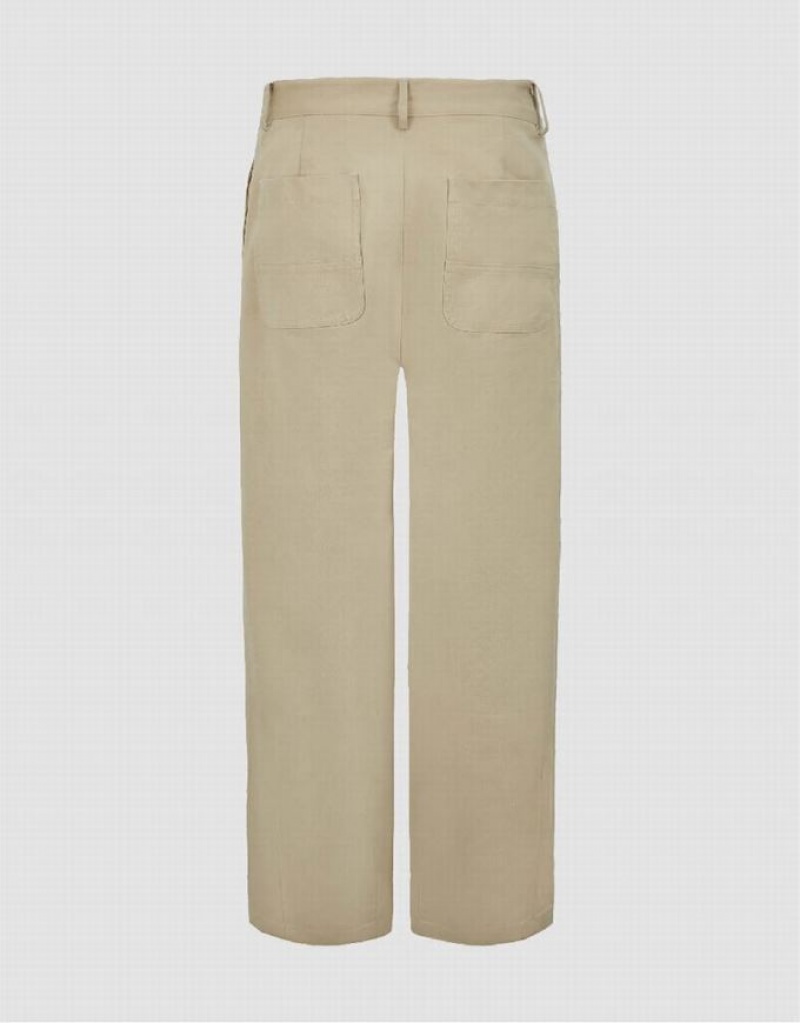 Khaki Urban Revivo Straight With Rope Men's Pants | 31984MWBN