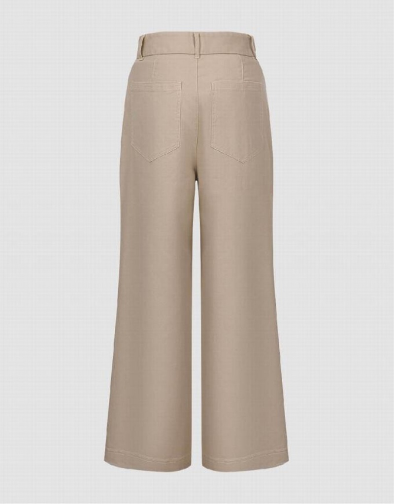 Khaki Urban Revivo Straight Women's Pants | 16539RQWZ