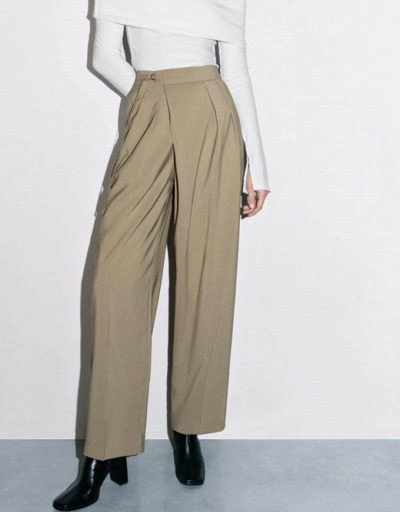 Khaki Urban Revivo Tailored Straight Women's Pants | 73456TBNF