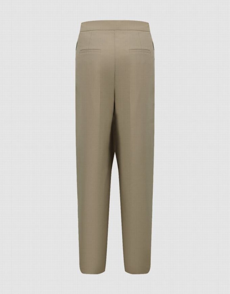 Khaki Urban Revivo Tailored Straight Women's Pants | 73456TBNF