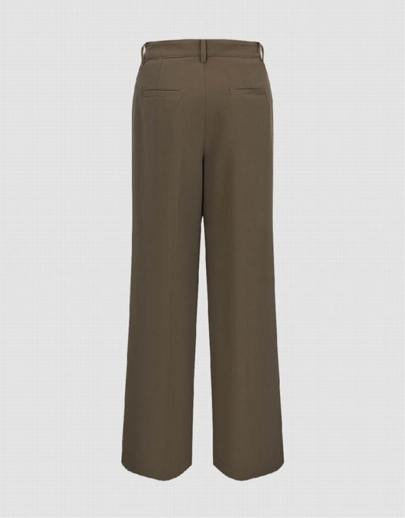 Khaki Urban Revivo Tailored Wide-Leg Women's Pants | 36047YLIZ