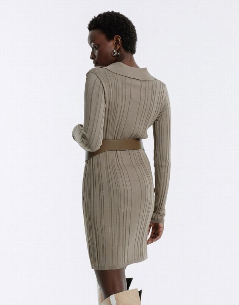 Khaki Urban Revivo Textured Mini Women's Knitted Dress | 41965EZKT