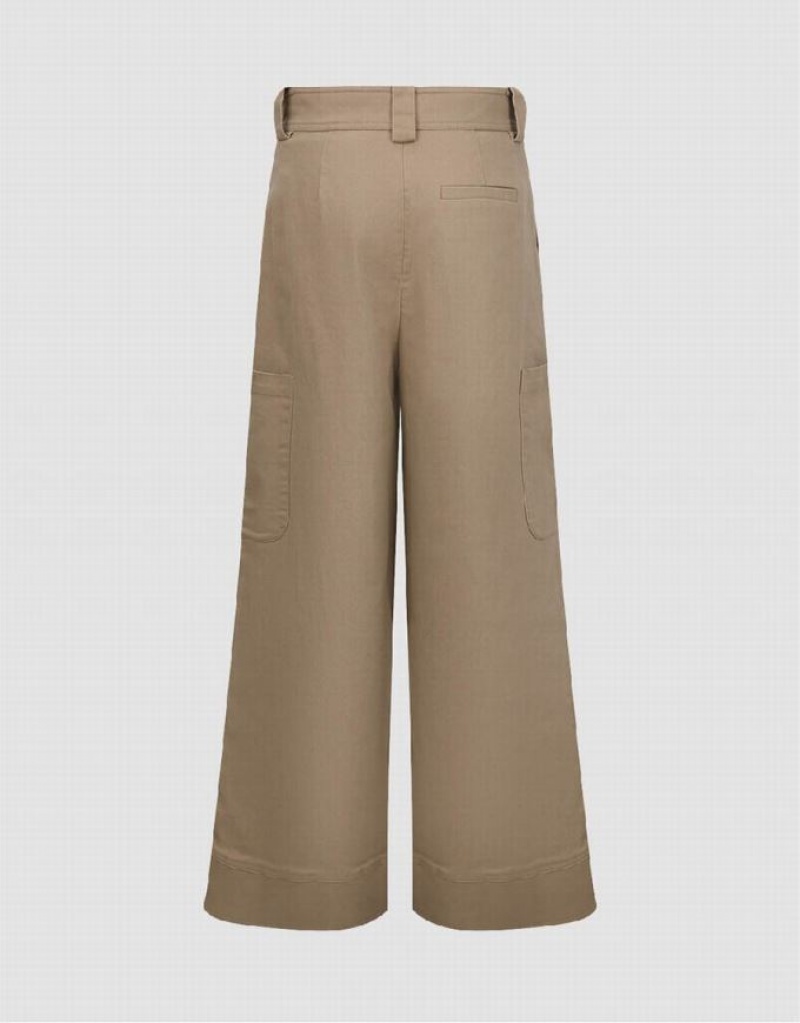 Khaki Urban Revivo Wide-Leg Women's Pants | 97421FDQS